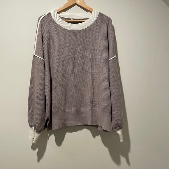 NWT Disamer Womens 2XL Pullover Sweater Taupe Cream Long Sleeve Knit Top - Picture 1 of 5